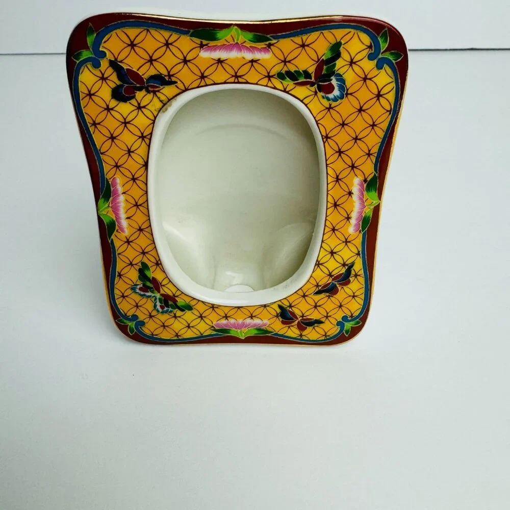 Vintage TAKAHASHI Cloisonne Ceramic Picture Frame Hand Painted Butterfly
